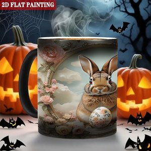 Frosted Black <b>Ceramic</b> Mug 11oz Heat Activated <b>Cup</b> With Rabbit Art Design - Product Image 6