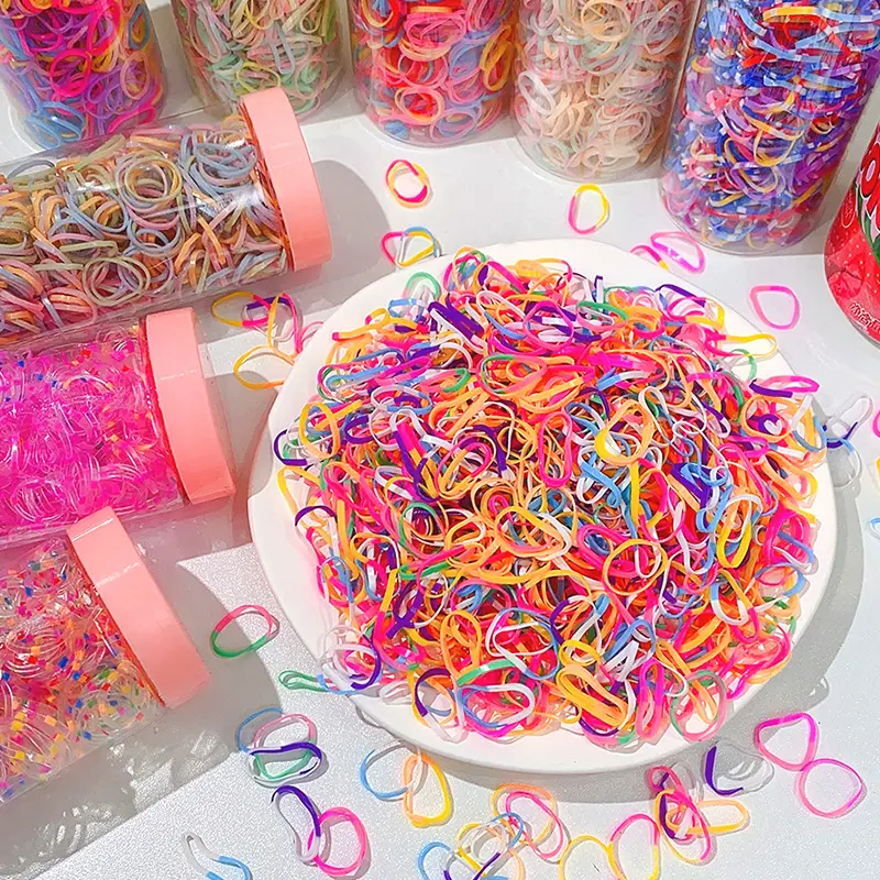 Korean Fashion 1000pcs/box Mini Thicken Elastic Baby Girls Hair Ties Rubber Bands Disposable Rainbow Color Hair Ties For Kids