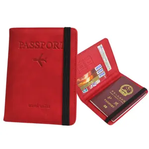 RFID Protection Passport Holder Cover For Travel Multi-function PU Leather Travel Wallet Can Custom Logo Packaging