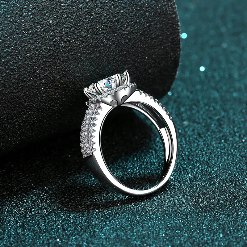 Joias finas banda de casamento noivado, 2ct corte redondo vvs moissanite anel rodio banhado 925 prata esterlina para mulheres