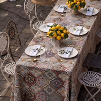 Nappe Jacquard Géométrique Ethnique Persane Moderne Bleu Marine Foncé Imperméable, Housse de Table Tissée pour Repas en Extérieur et Décoration de Fête