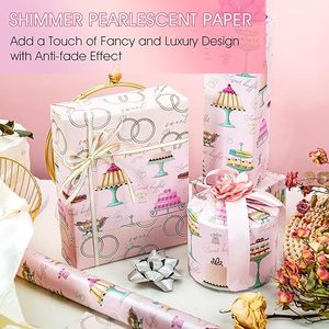Gâteau de mariage original rose nacré double face avec motif bague de fiançailles et papier cadeau pour fiançailles - Product Image 3