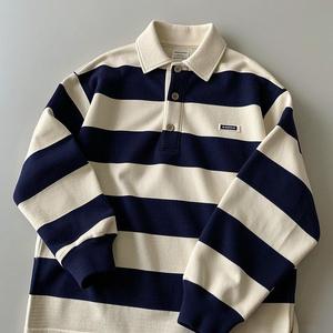 Logo personnalisé Chemise de <span class=keywords><strong>rugby</strong></span> brodée surdimensionnée de haute qualité Polo rayé à manches longues Combinaison de rue Polo de <span class=keywords><strong>rugby</strong></span> en coton - Product Image 2
