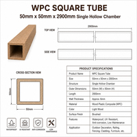 Tube carré en composite bois-plastique (WPC) imperméable pour clôture de jardin et construction de pergola