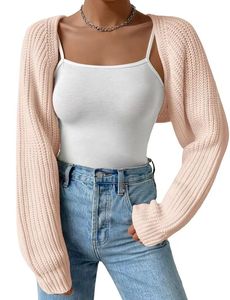 Nouveau Haut Court en Maille Côtelée Balletcore à Manches Raglan Longues et Gilet Boléro Ouvert pour Femme, Vêtements Décontractés d'Automne au <span class=keywords><strong>Crochet</strong></span> - Product Image 5