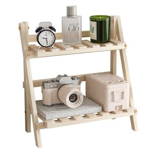 Étagère de rangement de bureau en bois, organisateur pliable à double couche pour bureau, couleur bois naturel, type sur pied - Product Image 4