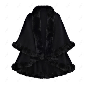 Châle pour femme Poncho en tricot uni pour femme avec construction à double couche et bordure en fourrure pelucheuse - Product Image 2