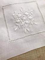 Sac à cordon brodé à la main en ramie et coton blanc, sachets brodés, pochette cadeau, sac de rangement