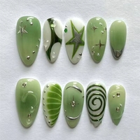 Nouvelles Faux Ongles à Presser Peints à la Main Motif Floral Printemps, Ongles Personnalisés 3D Fleurs & Feuilles, Vente Chaude, Réutilisables