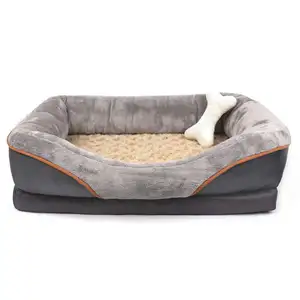 新设计豪华床猫狗宠物毛绒豪华灰色冷却狗沙发床，记忆泡沫宠物床适用于大中小宠物