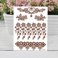 Autocollants de tatouage temporaire au henné rouge pour la main entière, motifs de tatouage au henné marron pour femmes