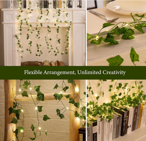 <span class=keywords><strong>Guirlande</strong></span> lumineuse <span class=keywords><strong>LED</strong></span> blanc chaud à piles en fil de cuivre et rotin pour la décoration de table de Noël et de jardin avec couronne de lierre et d'érable - Product Image 4