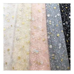 Tela de Encaje de Tul con Lentejuelas y Malla Reforzada con Brocado, Diseño de Puntos Grandes y Pequeños, Estilo Liso, Tejido de Punto por Urdimbre, Textil para el Hogar - Product Image 3