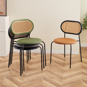 Bilido Retro Style Home Leather Backrest <b>Dining</b> <b>Chair</b> <b>Plastic</b> Rattan Luxury Hotel <b>Chairs</b> Apartment Furniture - Product Image 1