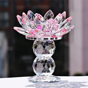 Portacandele a colonna alta in cristallo rosa supporto da tavolo di lusso portacandele in cristallo lucido con fiore a sfera lucida