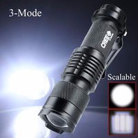 Mini lampe torche LED rechargeable USB en alliage d'aluminium haute puissance, indice de protection IP55, portée du faisceau 400-500 m, zoom rétractable, intensité réglable