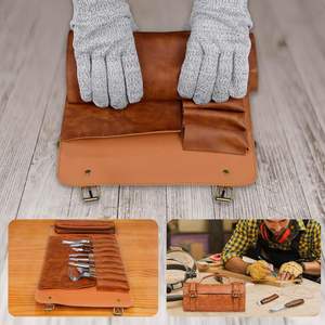Sac de rangement personnalisé en cuir PU pur avec fermeture à glissière, kit d'outils de sculpture sur bois pour débutants en menuiserie - Product Image 2