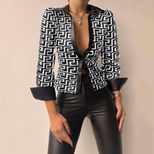Rnshanegr Kemeja dan Blus Wanita Kulit PU V-neck Seksi Musim Gugur, Kemeja Kantor Elegan Wanita Lengan Panjang - Product Image 6