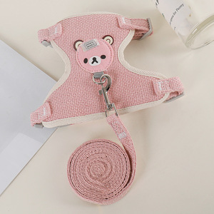Vente chaude petit animal de compagnie en plein air corde chat <span class=keywords><strong>harnais</strong></span> gilet style dessin animé ours Anti-perte corde de Traction - Product Image 2