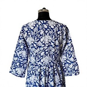 Blue Floral Bohemian Mini <b>Kimono</b> <b>Jacket</b> Women's Long Sleeve Layering Shrug 100% Cotton - Product Image 4