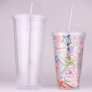 Venta al por mayor de vasos de plástico acrílico transparente de doble pared sin BPA de 12oz, 16oz, 22oz, 24oz para jugo, agua, té y café con pajita y tapas - Product Image 4