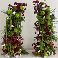 Set Bunga Tiruan Merah Tua Simulasi untuk Latar Belakang Pernikahan Romantis, Buket Bunga Hydrangea Hijau dan Calla Lily