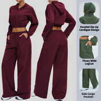 Ensemble 2 pièces de sport et fitness personnalisé grande taille : veste courte zippée recyclée de qualité avec capuche et pantalon de survêtement coupe ample