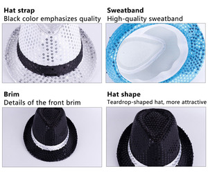 Cappello Fedora con Paillettes LED per Capodanno, Accessorio Luminoso per Feste, Concerti, Carnevale, Spettacoli Teatrali, Unisex per Adulti - Product Image 3