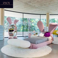 Lit pour enfant en bois massif, design minimaliste moderne, lit doux en forme de lapin, design de dessin animé, mobilier de chambre à coucher pour filles, lit personnalisé pour enfants