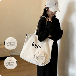 Sac fourre-tout en coton régénératif personnalisé avec logo, pliable, réutilisable, sac de courses portable avec pochette de transport multi-poches - Product Image 2