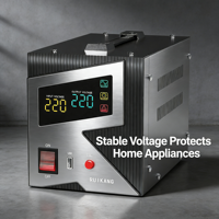 Stabilisateur de tension monophasé CA 500VA-5000VA à prix d'usine avec affichage LCD, régulateur de tension automatique 220V et protection USB contre les surtensions
