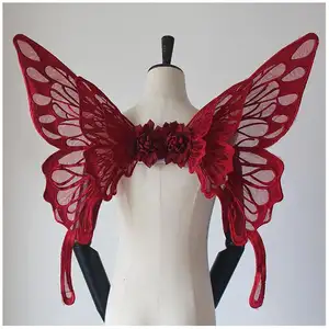 Led蝴蝶翅膀装饰工艺摆件Led展示电动女孩派对火的羽毛圣诞人类乙烯基仙女翅膀