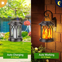 JIANGYU Lámparas Solares para Exteriores, Linterna con Llama Simulada, IP65 Impermeable, Control Inteligente de Luz, para Porche, Patio, Escalera