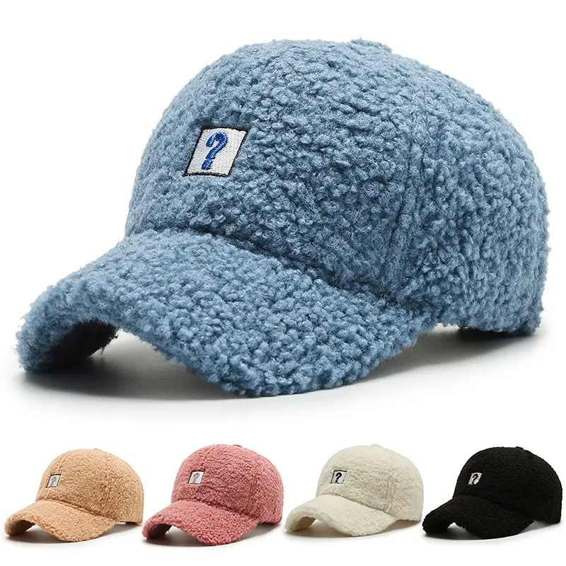 Winter Women Lamb Wool Plush Baseball Cap Outdoor Ski Skate Baseball Sports Hat Custom 5 Panel Hat