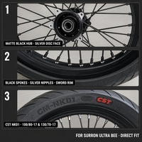 Jeu de jantes Supermoto KYZ Surron Ultra Bee 17 pouces avant et arrière avec pneus 100/80-17 et 130/70-17 pour moto électrique tout-terrain – Remplacement 2026
