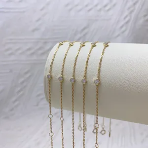 Nieuw Binnen Eenvoudig 14K Gouden Sieraden Massief Geel Goud Lab Diamanten Armband Voor Meisje