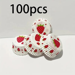 100 unids/caja de tazas para hornear con patrón de fresa, revestimientos de papel grandes a prueba de grasa para pastel de terciopelo de nieve, magdalenas, magdalenas - Product Image 5
