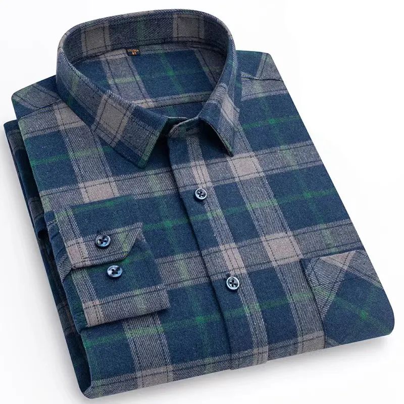 Custom Mens Plaid 100% Cotton High Quality Business Casual Long Sleeve Male Social Dress Flannel Shirts