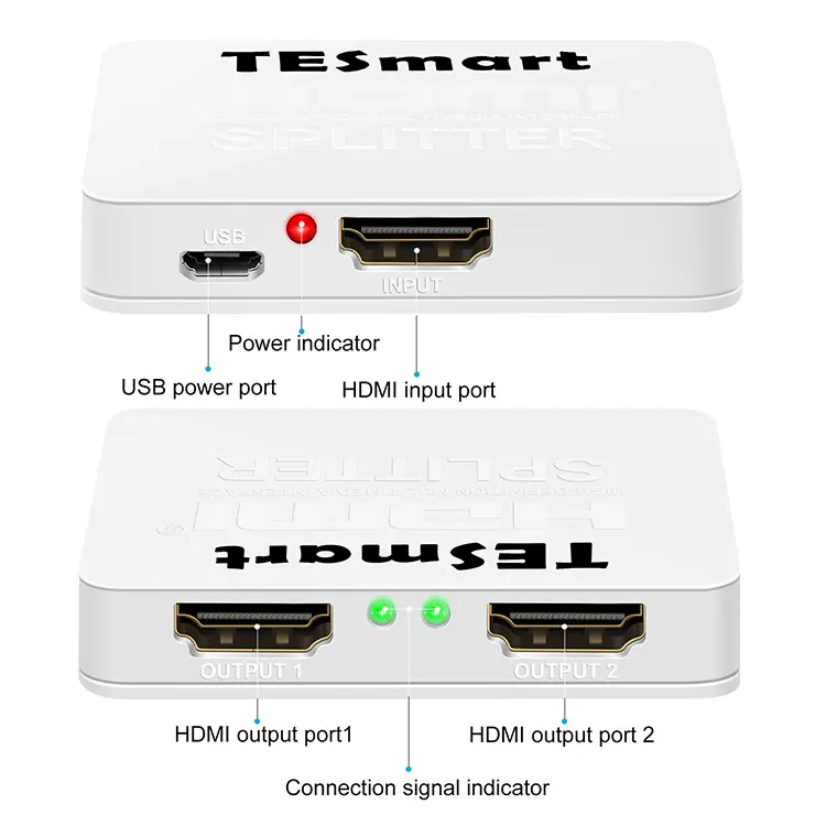 TESmart ตัวแสดงภาพต่อ1ถึง2,ตัวแยกสัญญาณ Hdmi 1in2 4K 60Hz HDCP แยกสัญญาณวิดีโอจอภาพ Hdmi สี่จอ