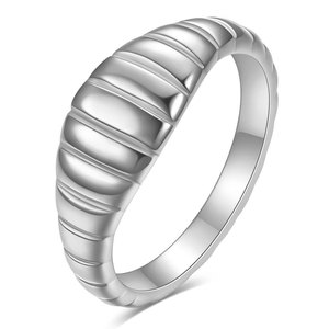 European American Fashion Minimalist 8MM Bread Stripe 18K Gold Stainless Steel <b>Ring</b> For Women Gift Jewelry - Product Image 5