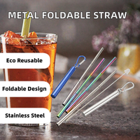 Ensembles de pailles réutilisables pliables en acier inoxydable avec étui en aluminium pour accessoires de bar