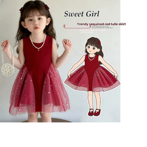 Vestido de Princesa de Tul Color Vino Tinto con Estrellas para Niñas, Vestido de Verano sin Mangas para Niñas, Disfraz para Fiesta de <span class=keywords><strong>Primer</strong></span> Cumpleaños - Product Image 3
