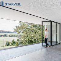 Porte de terrasse pliante en aluminium avec double vitrage trempé, pour véranda, design extérieur, étanche et résistant aux intempéries, système d'étanchéité