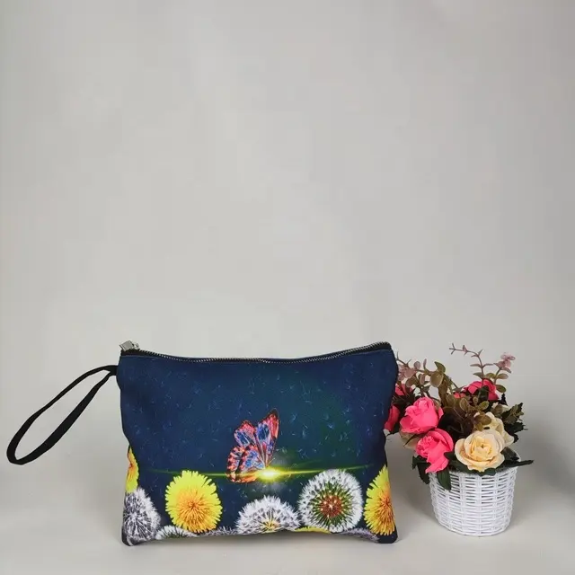 Anpassung Luxus Kosmetik tasche Marineblau Leinwand Kosmetik tasche Mit Reiß verschluss Eco Custom Frauen Kosmetik tasche