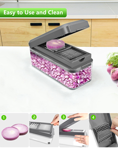2-in-1 <b>Multifunctional</b> Manual <b>Vegetable</b> Chopper & Slicer Dicer for Onion Fruit, 2 Stainless Steel Blade - Product Image 5