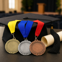 Juego de Medallas Personalizadas de Oro, Plata y Bronce con Área de Grabado en Blanco, Diseño de Corona de Laurel y Estrella, Medalla de Metal con Cinta, Venta al Por Mayor