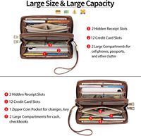Dompet tangan wanita kapasitas besar, dompet tali tangan, pegangan kartu kredit panjang, kancing, dompet kulit kapasitas besar, dompet genggam penghalang RFID