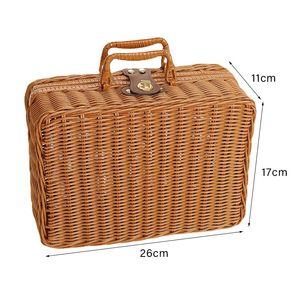 Petit panier rectangulaire <span class=keywords><strong>en</strong></span> plastique vintage brun, tressé à la main, avec couvercle, poignée écologique, cadeau de mariage naturel, boîte de rangement - Product Image 1