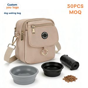 Borsa a tracolla in nylon a doppia tasca per addestramento cani con dispenser per sacchetti igienici, personalizzabile, essenziale per passeggiate con il cane - Product Image 1