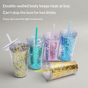 16Oz 480Ml Best-Selling Double-Layer Plastic Cup Modern Minimalism <b>Glitter</b> Milk/Juice/Water Tumbler Mug Cup With Straw and Lid - Product Image 2